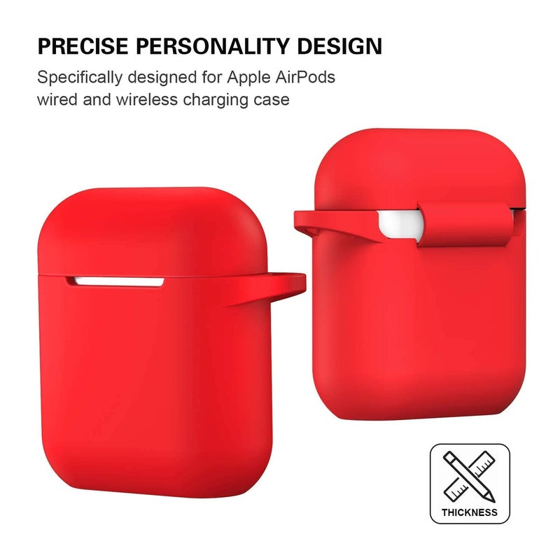 ATUAT Compatible with AirPods Case Cover, Full Protective Silicone Skin Dust-Proof Designed for Apple AirPods 1st 2nd Generation with Keychain, Front LED Visible, Red - Image 5